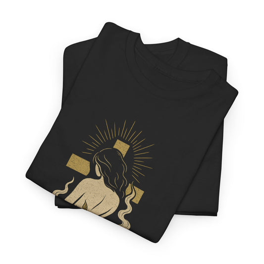 Faith-Inspired Graphic Tee, Unisex Heavy Cotton T-Shirt, Spiritual Shirt, Gothic Style Apparel, Unique Gift for Any Occasion