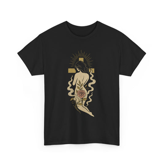 Faith-Inspired Graphic Tee, Unisex Heavy Cotton T-Shirt, Spiritual Shirt, Gothic Style Apparel, Unique Gift for Any Occasion