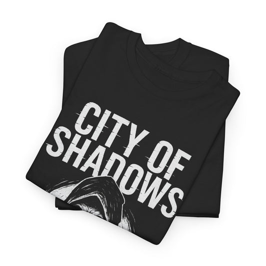 Gothic Graphic Tee, City of Shadows T-Shirt, Unisex Heavy Cotton Shirt, Dark Aesthetic Apparel, Halloween Costume Tee, Grunge Style Tee